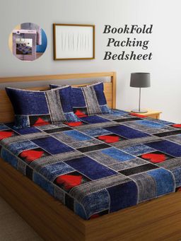 ARRABI - Multi-Color Geometric Cotton Blend Book Fold Bedsheet With 2 Pillow Covers (King)