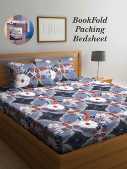 ARRABI - Multi-Color Floral Cotton Blend Book Fold Bedsheet With 2 Pillow Covers (King)