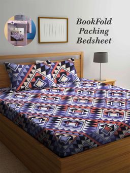 ARRABI - Multi-Color Geometric Cotton Blend Book Fold Bedsheet With 2 Pillow Covers (King)
