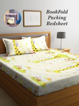 ARRABI - Multi-Color Cartoon Cotton Blend Book Fold Bedsheet With 2 Pillow Covers (King)
