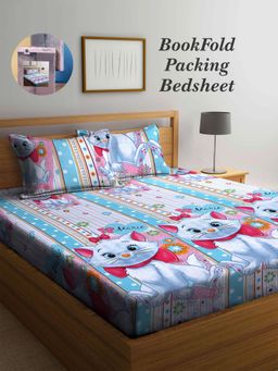 ARRABI - Multi-Color Cartoon Cotton Blend Book Fold Bedsheet With 2 Pillow Covers (King)