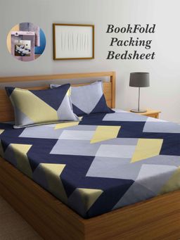 ARRABI - Multi-Color Graphic Cotton Blend Book Fold Bedsheet With 2 Pillow Covers (King)