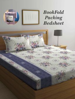 ARRABI - Multi-Color Floral Cotton Blend Book Fold Bedsheet With 2 Pillow Covers (King)