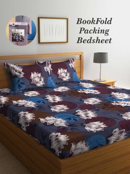 ARRABI - Multi-Color Floral Cotton Blend Book Fold Bedsheet With 2 Pillow Covers (King)