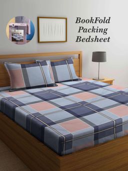 ARRABI - Multi-Color Geometric Cotton Blend Book Fold Bedsheet With 2 Pillow Covers (Super King)