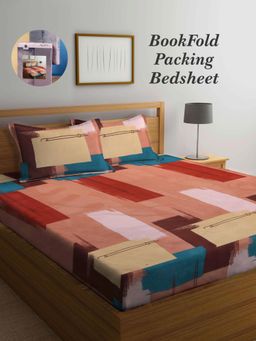 ARRABI - Multi-Color Abstract Cotton Blend Book Fold Bedsheet With 2 Pillow Covers (Super King)