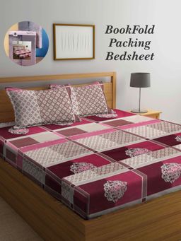 ARRABI - Multi-Color Indian Cotton Blend Book Fold Bedsheet With 2 Pillow Covers (King)