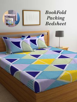 ARRABI - Multi-Color Geometric Cotton Blend Book Fold Bedsheet With 2 Pillow Covers (King)