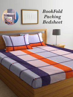ARRABI - Multi-Color Geometric Cotton Blend Book Fold Bedsheet With 2 Pillow Covers (King)