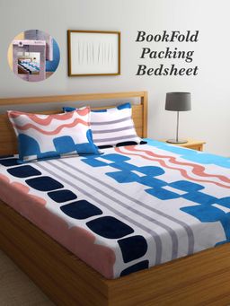 ARRABI - Multi-Color Graphic Cotton Blend Book Fold Bedsheet With 2 Pillow Covers (King)