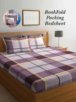 ARRABI - Multi-Color Checks Cotton Blend Book Fold Bedsheet With 2 Pillow Covers (King)