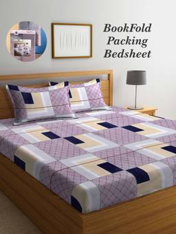 ARRABI - Multi-Color Geometric Cotton Blend Book Fold Bedsheet With 2 Pillow Covers (King)