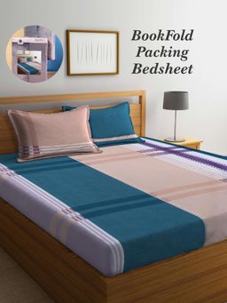 ARRABI - Multi-Color Geometric Cotton Blend Book Fold Bedsheet With 2 Pillow Covers (King)