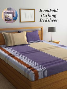 ARRABI - Multi-Color Geometric Cotton Blend Book Fold Bedsheet With 2 Pillow Covers (King)