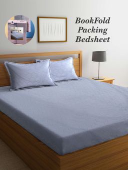 ARRABI - Grey Geometric Cotton Blend Book Fold Bedsheet With 2 Pillow Covers (King)