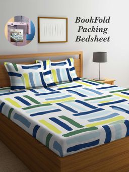 ARRABI - Multi-Color Abstract Cotton Blend Book Fold Bedsheet With 2 Pillow Covers (King)