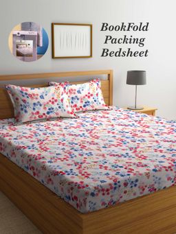 ARRABI - Multi-Color Floral Cotton Blend Book Fold Bedsheet With 2 Pillow Covers (King)