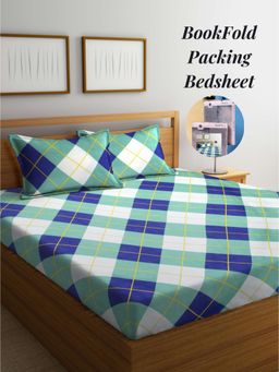 ARRABI - Multi-Color Geometric Cotton Blend Book Fold Bedsheet With 2 Pillow Covers (King)