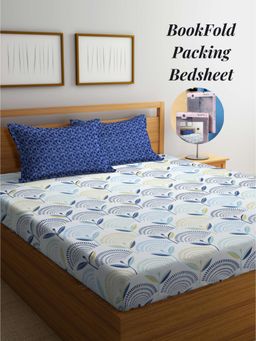 ARRABI - Multi-Color Indian Cotton Blend Book Fold Bedsheet With 2 Pillow Covers (Super King)