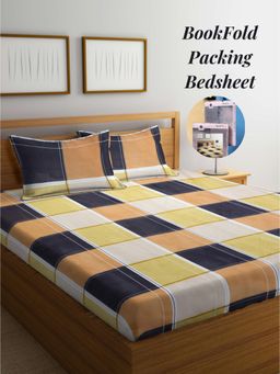 ARRABI - Multi-Color Geometric Cotton Blend Book Fold Bedsheet With 2 Pillow Covers (Super King)