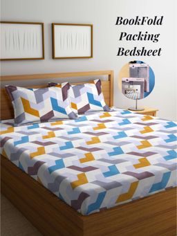 ARRABI - Multi-Color Abstract Cotton Blend Book Fold Bedsheet With 2 Pillow Covers (Super King)
