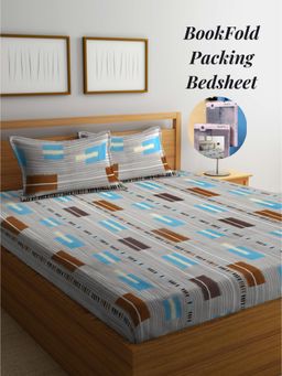 ARRABI - Multi-Color Geometric Cotton Blend Book Fold Bedsheet With 2 Pillow Covers (King)