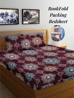 ARRABI - Violet Indian Cotton Blend Book Fold Bedsheet With 2 Pillow Covers (King)