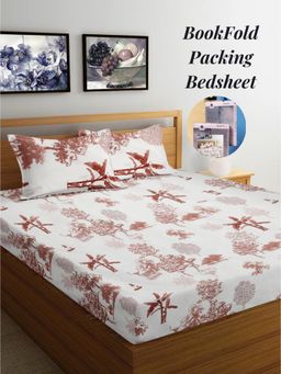 ARRABI - Multi-Color Leaf Cotton Blend Book Fold Bedsheet With 2 Pillow Covers (King)