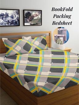 ARRABI - Multi-Color Geometric Cotton Blend Book Fold Bedsheet With 2 Pillow Covers (King)