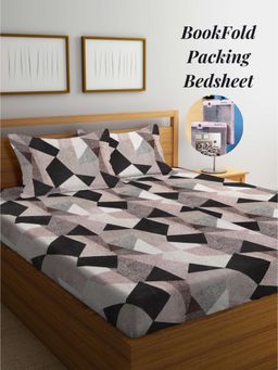 ARRABI - Multi-Color Geometric Cotton Blend Book Fold Bedsheet With 2 Pillow Covers (Super King)