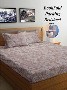 ARRABI - Multi-Color Stripes Cotton Blend Book Fold Bedsheet With 2 Pillow Covers (Super King)