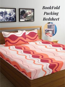 ARRABI - Pink Stripes Cotton Blend Book Fold Bedsheet With 2 Pillow Covers (King)