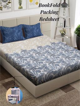 ARRABI - Multi-Color Floral Cotton Blend Book Fold Bedsheet With 2 Pillow Covers (Super King)
