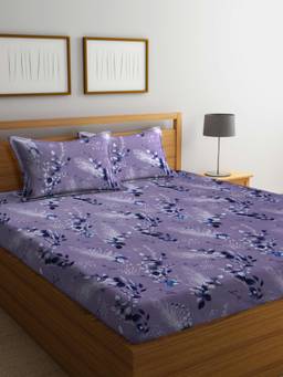 ARRABI - Floral Cotton Blend Bedsheet With 2 Pillow Covers (King)