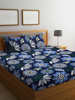 ARRABI - Floral Cotton Blend Bedsheet With 2 Pillow Covers (King)