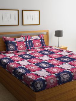 ARRABI - Multi Indian Cotton Blend Bedsheet With 2 Pillow Covers (King)