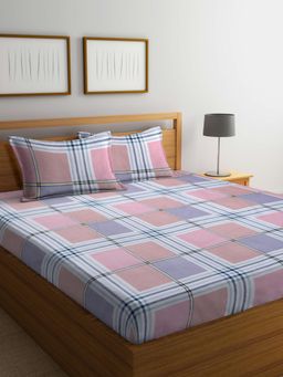ARRABI - Multi Checks Cotton Blend Bedsheet With 2 Pillow Covers (King)