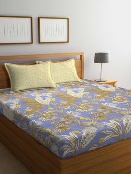 ARRABI - Leaf Cotton Blend Bedsheet With 2 Pillow Covers (Super King)