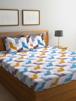 ARRABI - Multi-Color Abstract Cotton Blend Bedsheet With 2 Pillow Covers (Super King)