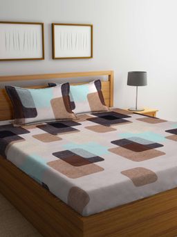 ARRABI - Geometric Cotton Blend Bedsheet With 2 Pillow Covers (King)