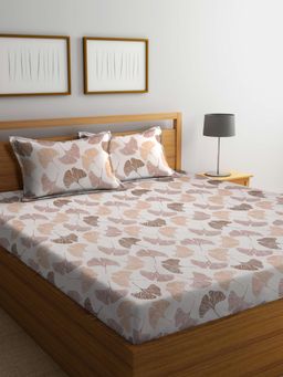 ARRABI - Cream Floral Cotton Blend Bedsheet With 2 Pillow Covers (King)