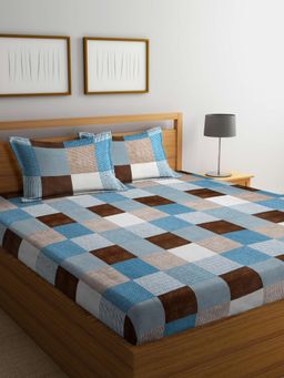 ARRABI - Multi Geometric Cotton Blend Bedsheet With 2 Pillow Covers (King)