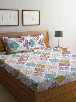 ARRABI - Multi Floral Cotton Blend Bedsheet With 2 Pillow Covers (King)