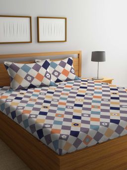 ARRABI - Multi Geometric Cotton Blend Super Bedsheet With 2 Pillow Covers (Super King)