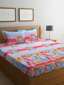 ARRABI - Multi Kid'S Cartoon Cotton Blend Bedsheet With 2 Pillow Covers (King)