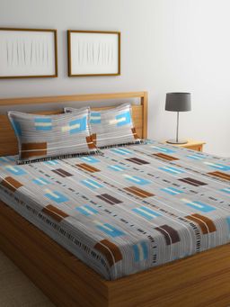 ARRABI - Multi Geometric Cotton Blend Bedsheet With 2 Pillow Covers (King)