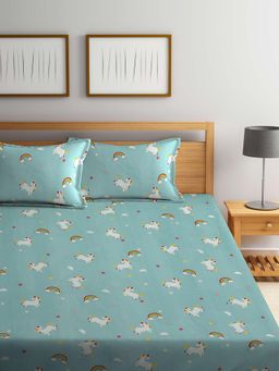 ARRABI - Cartoon Cotton Blend Bedsheet With 2 Pillow Covers (King)