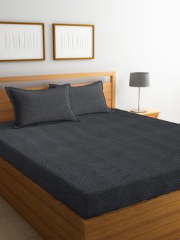 ARRABI - Black Stripes Handwoven Cotton Super Bedsheet With 2 Pillow Covers (Super King)