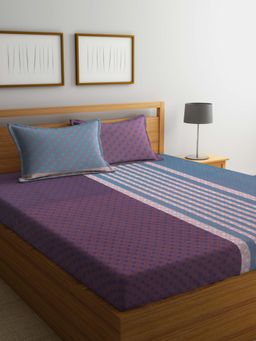 ARRABI - Blue Stripes Handwoven Cotton Bedsheet With 2 Pillow Covers (King)