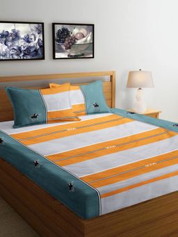 ARRABI - Multi Stripes Cotton Blend Super Bedsheet With 2 Pillow Covers (Super King)